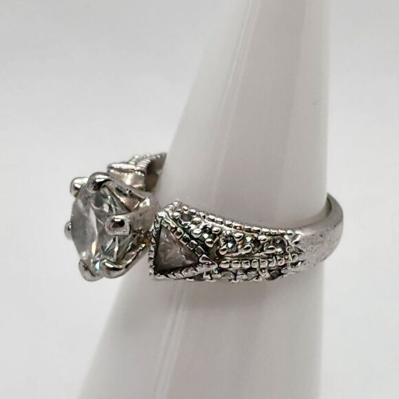 Avon Art Deco Silver Tone & Clear CZ Ring (4.75) - Picture 3 of 8